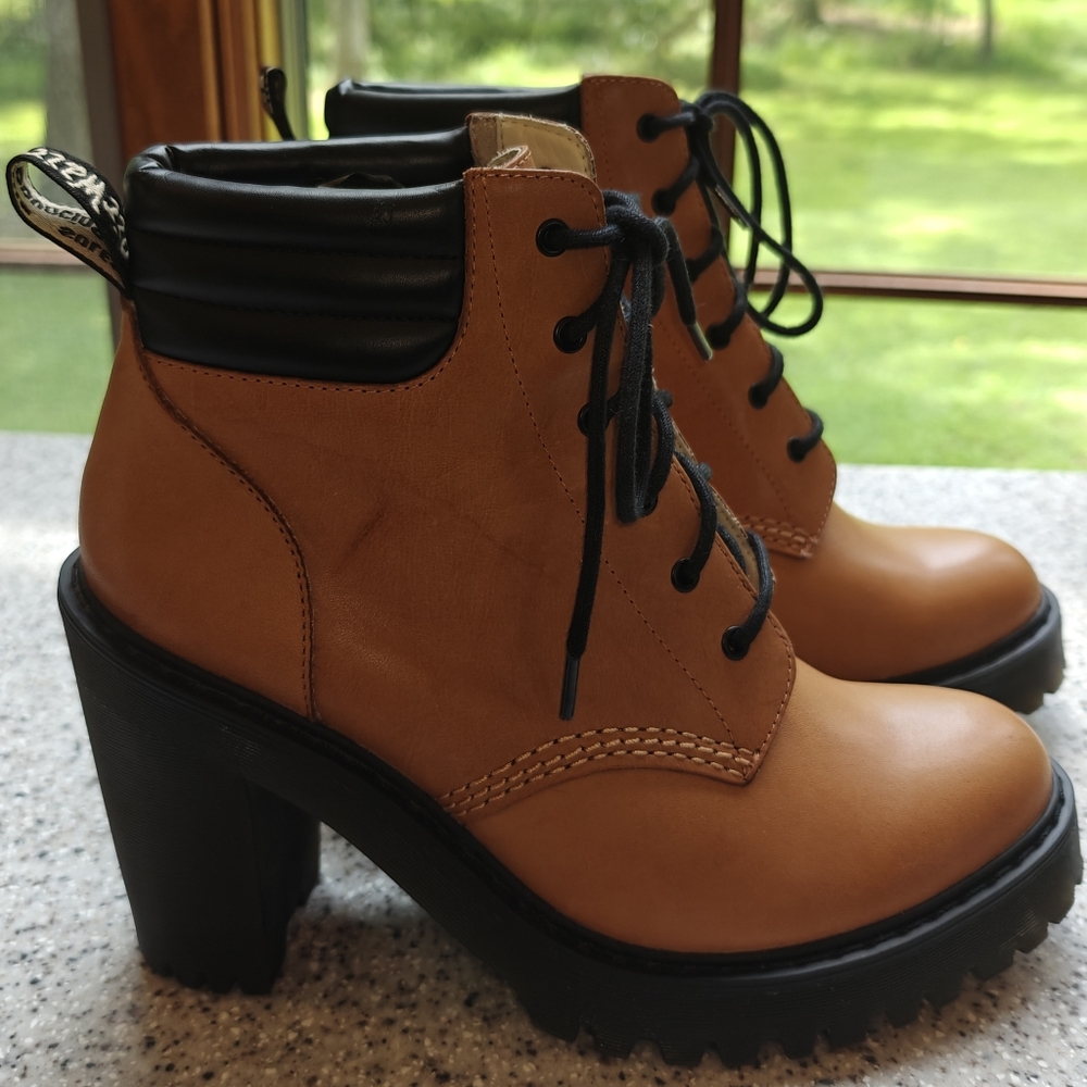 Dr. Martens Tan and Black Heeled Boots